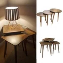Havendro Set Of 3 Coffee Tables Wooden Nest Tables Set Square in Brown - thumbnail 2