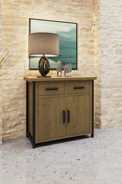 FWStyle Lowry Solid Pine 2 Drawer 2 Door Sideboard (H) 90 (W) 100 (D) 45cm in Brown - image 1
