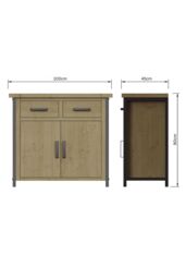 FWStyle Lowry Solid Pine 2 Drawer 2 Door Sideboard (H) 90 (W) 100 (D) 45cm in Brown - thumbnail 6