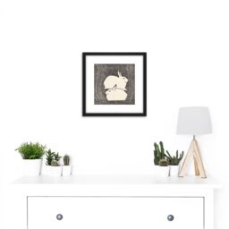 Artery8 Samuel Jessurun De Mesquita Two Snow Hare 8X8 Inch Square Wooden Framed Wall Art Print Picture with Mount in Black - thumbnail 2