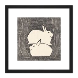 Artery8 Samuel Jessurun De Mesquita Two Snow Hare 8X8 Inch Square Wooden Framed Wall Art Print Picture with Mount in Black - thumbnail 1