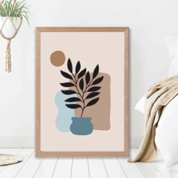 ARTZE Brown, Beige & Blue Boho Graphical Floral Framed Print SIZE: A4 with Oak Frame in Brown - Size: A3 - thumbnail 2
