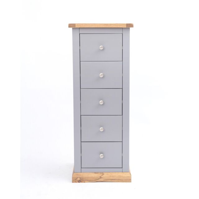 Cabinet Bits Biccari 5 Drawer Narrow Chest of Drawers Chrome Knob in Grey - image 1