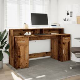 Berkfield Home Soft Desk with LED Lights Old Wood 160x55x91 cm Engineered Wood in Brown - Size: 160 x 55 x 91 cm - thumbnail 4
