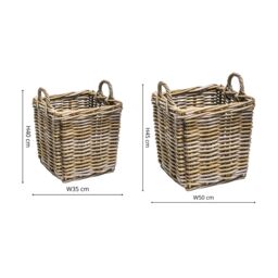 Ivyline Wicker Log Basket Square S/2 45x50, 40x35cm - Multi Purpose Use - Premium Quality - Extra Large in Natural - Size: 40x35 cm - thumbnail 2