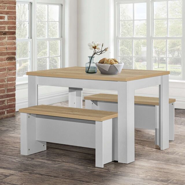 Birlea Dining Table & Bench Set Highgate 2 Kitchen Traditional in Grey - image 1
