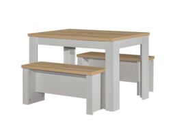 Birlea Dining Table & Bench Set Highgate 2 Kitchen Traditional in Grey - thumbnail 3