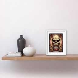 "Artery8 Wall Art Print Hourglass Skull Old School USA Tattoo Ink Body Rockabilly Americana 50s Artwork Framed 9X7 Inch in White - Size: W7"" x H9""" - thumbnail 2