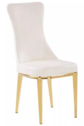 Orsina White Dining Chair, Comfortable Leather Desk Chair, Backrest Dining chair, Faux White Leather in Gold