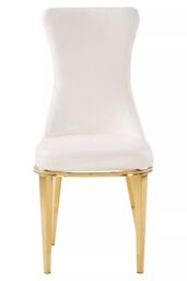 Orsina White Dining Chair, Comfortable Leather Desk Chair, Backrest Dining chair, Faux White Leather in Gold - thumbnail 2