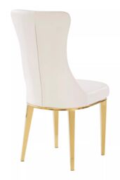 Orsina White Dining Chair, Comfortable Leather Desk Chair, Backrest Dining chair, Faux White Leather in Gold - thumbnail 4
