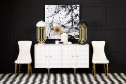 Orsina White Dining Chair, Comfortable Leather Desk Chair, Backrest Dining chair, Faux White Leather in Gold - thumbnail 6