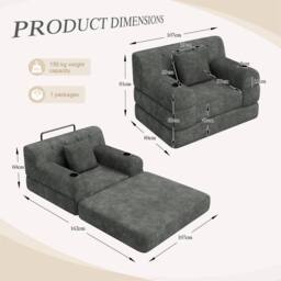 Direct Wicker 1-Seater Corduroy Sleeper Sofa with Cup Holders & Side Pockets in Dark Grey - Size: 1 Seater - thumbnail 7