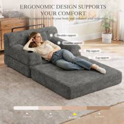 Direct Wicker 1-Seater Corduroy Sleeper Sofa with Cup Holders & Side Pockets in Dark Grey - Size: 1 Seater - thumbnail 5