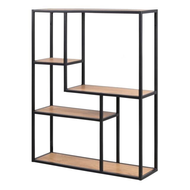 Furniture To Go Seaford Black Metal Wide Wall Shelf with 3 Additional Oak Shelves - image 1