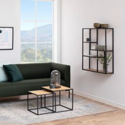 Furniture To Go Seaford Black Metal Wide Wall Shelf with 3 Additional Oak Shelves - thumbnail 4