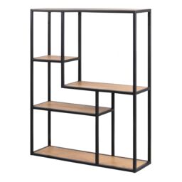 Furniture To Go Seaford Black Metal Wide Wall Shelf with 3 Additional Oak Shelves - thumbnail 1