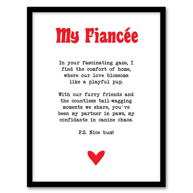 "Artery8 Love Poem Dog Lover Fiancée Romantic Poetry Fun Framed Art Print in White - Size: W12"" x H16""" - image 1