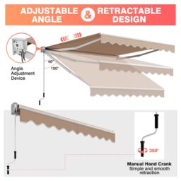 Costway Retractable Awning Aluminum Patio Sun Shade w/ Crank Handle in Beige - thumbnail 5
