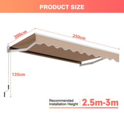 Costway Retractable Awning Aluminum Patio Sun Shade w/ Crank Handle in Beige - thumbnail 2