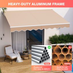 Costway Retractable Awning Aluminum Patio Sun Shade w/ Crank Handle in Beige - thumbnail 3