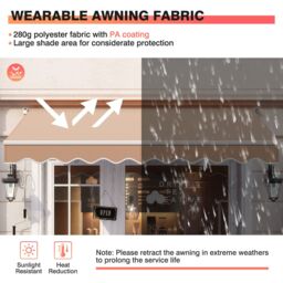 Costway Retractable Awning Aluminum Patio Sun Shade w/ Crank Handle in Beige - thumbnail 6