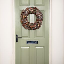 Samuel Alexander 50cm Hanging Christmas YuleFest Wreath with Red Baubles & Snow Tipped Pine Cones - thumbnail 2