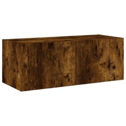 Berkfield Home TV Wall Cabinet with LED Lights Smoked Oak 80x35x31 cm in Brown - Size: 80 x 35 x 31 cm - thumbnail 7