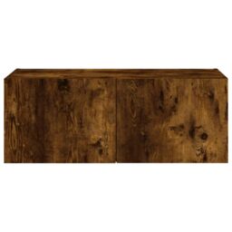 Berkfield Home TV Wall Cabinet with LED Lights Smoked Oak 80x35x31 cm in Brown - Size: 80 x 35 x 31 cm - thumbnail 9