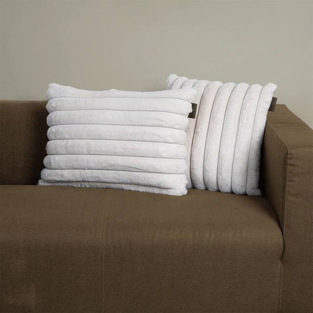 rucomfy Beanbags rucomfy Ribbed Faux Fur 40x60cm Cushion - Luxury Home Decor Pillow in Ivory - Size: 40x60 cm - image 1