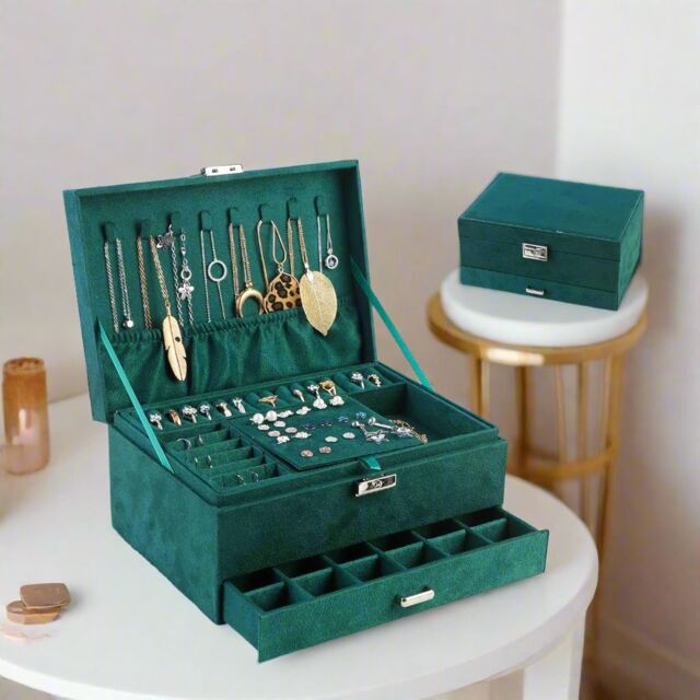 Modcraft Women's 3 Layer Green Jewellery Box for Storage & Display in Dark Green - Size: Standard - image 1
