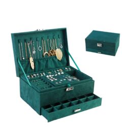 Modcraft Women's 3 Layer Green Jewellery Box for Storage & Display in Dark Green - Size: Standard - thumbnail 7