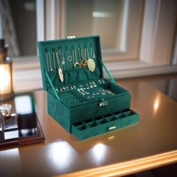 Modcraft Women's 3 Layer Green Jewellery Box for Storage & Display in Dark Green - Size: Standard - thumbnail 2