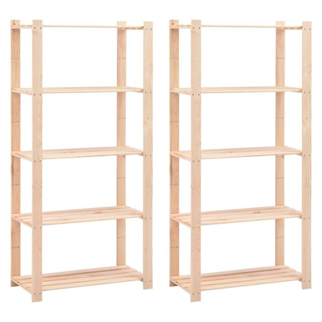 Berkfield Home 5-Tier Storage Racks 2 pcs 80x38x170 cm Solid Pinewood 250 kg in Beige - Size: 80 x 38 x 170 cm - image 1
