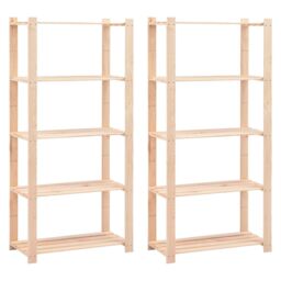 Berkfield Home 5-Tier Storage Racks 2 pcs 80x38x170 cm Solid Pinewood 250 kg in Beige - Size: 80 x 38 x 170 cm - thumbnail 1
