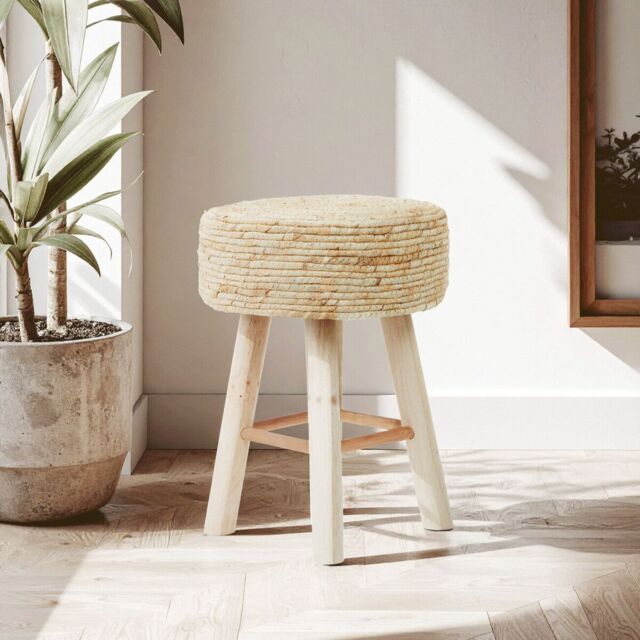 Orsina Durable White Cotton Rope Stool, Stylish Kitchen Stool For Bedroom, Versatile Design Bar Stool For Guests in Beige - image 1