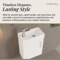 Balterley Cloakroom Wall Hung 1 Door Vanity Unit with Basin Gloss White 400mm - thumbnail 3