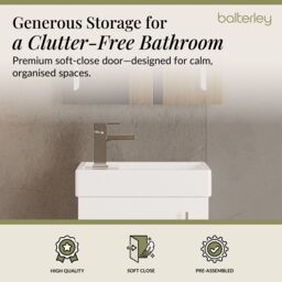 Balterley Cloakroom Wall Hung 1 Door Vanity Unit with Basin Gloss White 400mm - thumbnail 4