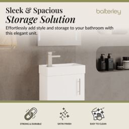 Balterley Cloakroom Wall Hung 1 Door Vanity Unit with Basin Gloss White 400mm - thumbnail 2