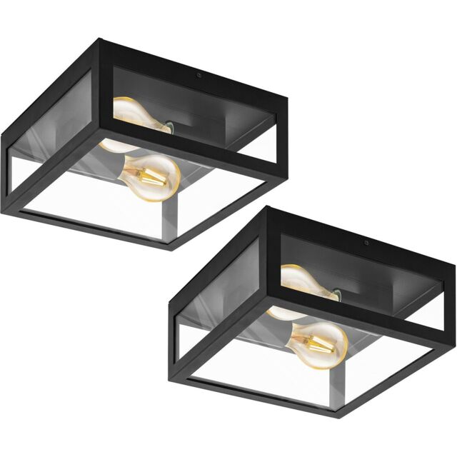Loops 2 PACK Wall Flush Ceiling Light Colour Black Shade Clear Glass Bulb E27 2x40W - image 1