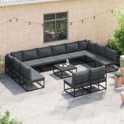 Berkfield Home Garden Sofa Set with Cushion with Pillow 12 pcs Black Aluminium - thumbnail 3