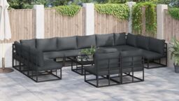 Berkfield Home Garden Sofa Set with Cushion with Pillow 12 pcs Black Aluminium - thumbnail 4