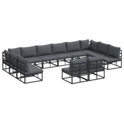 Berkfield Home Garden Sofa Set with Cushion with Pillow 12 pcs Black Aluminium - thumbnail 2
