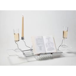 mysmartbuy Expandable Chrome Over Bath Rack Organiser with Book, Drink & Candle Holders - Extends From 62cm to 90cm in Silver - thumbnail 3