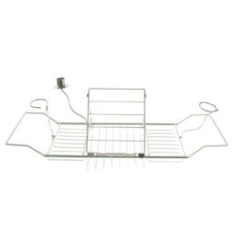 mysmartbuy Expandable Chrome Over Bath Rack Organiser with Book, Drink & Candle Holders - Extends From 62cm to 90cm in Silver - thumbnail 5