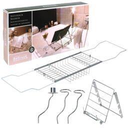 mysmartbuy Expandable Chrome Over Bath Rack Organiser with Book, Drink & Candle Holders - Extends From 62cm to 90cm in Silver - thumbnail 2