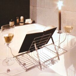mysmartbuy Expandable Chrome Over Bath Rack Organiser with Book, Drink & Candle Holders - Extends From 62cm to 90cm in Silver - thumbnail 4
