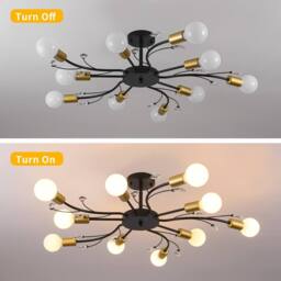 NIVOR 10 light Crystal Chandelier Mid Century Flush Mount Ceiling Lamp E27 in Black - thumbnail 3