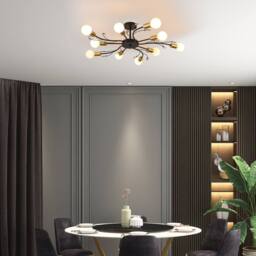 NIVOR 10 light Crystal Chandelier Mid Century Flush Mount Ceiling Lamp E27 in Black - thumbnail 6