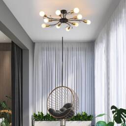 NIVOR 10 light Crystal Chandelier Mid Century Flush Mount Ceiling Lamp E27 in Black - thumbnail 4